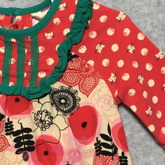 Matilda Jane Dress Girls 12-18M Make Believe Under the Tree Red Cat Floral Print - Picture 3 of 7